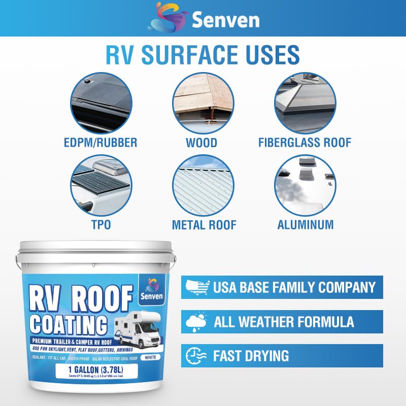 SENVEN RV Roof Sealant RV Roof Coating RV Roof Sealant White 1 Gallon Waterproof Solar Reflective & Leak Repair for Trailers Campers Motorhomes - Image 3